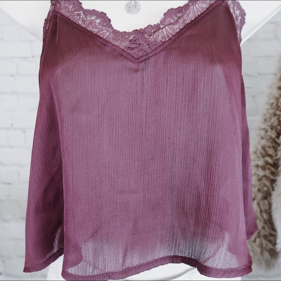 Maroon Intimate Lingerie Lace Cropped Tank Top - Picture 3 of 5